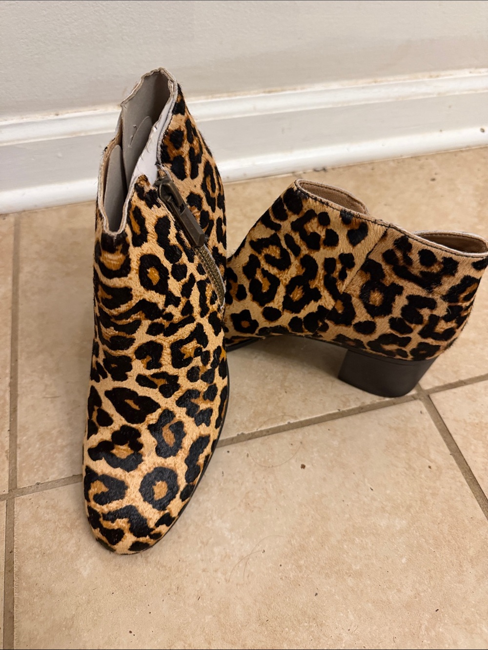 Michael Shannon Leopard Print Ankle Boots in Black and Tan